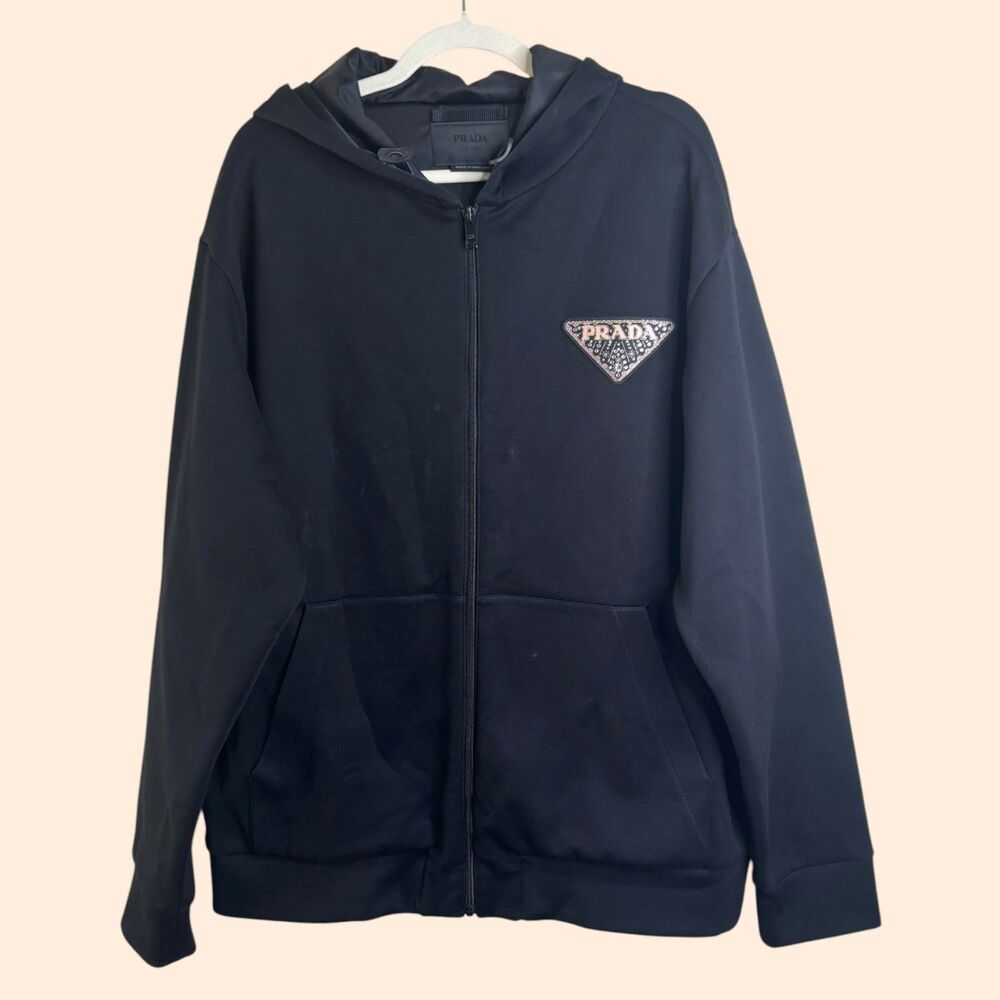 Prada Re-Nylon Hoodie Crystal Logo Jacket